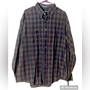 Men’s Van Heusen Plaid Long Sleeve Button Down Dress Shirt Green Burgundy SZ XL